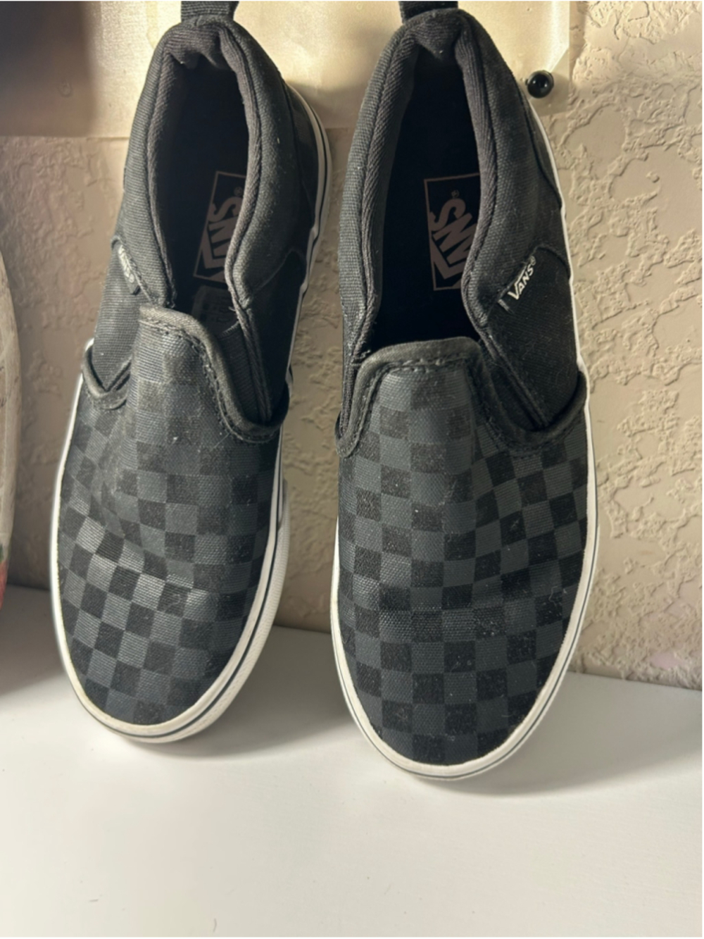 Boys Vans Slip-On Sneakers Black Grey Checkerboard Size 3